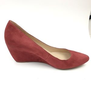 Suede almond toe slip-on pumps cherry hidden wedge stylish comfort office casual